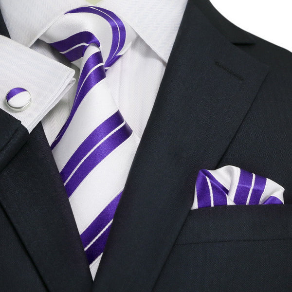 Purple and White Striped Necktie Set JPM1810N | Toramon Necktie