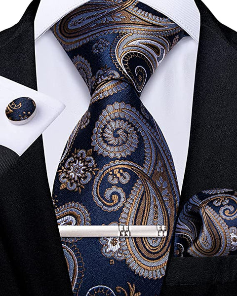 Light Blue, Navy Blue & White Paisley Matching Tie Set