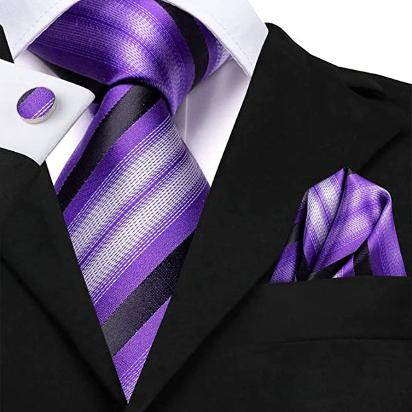 Light Purple and Black Stripe Necktie Set-DUB910 | Toramon