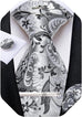 Silver and Black Floral Silk Necktie Set-DBG1489