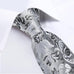 Silver and Black Floral Silk Necktie Set-DBG1489