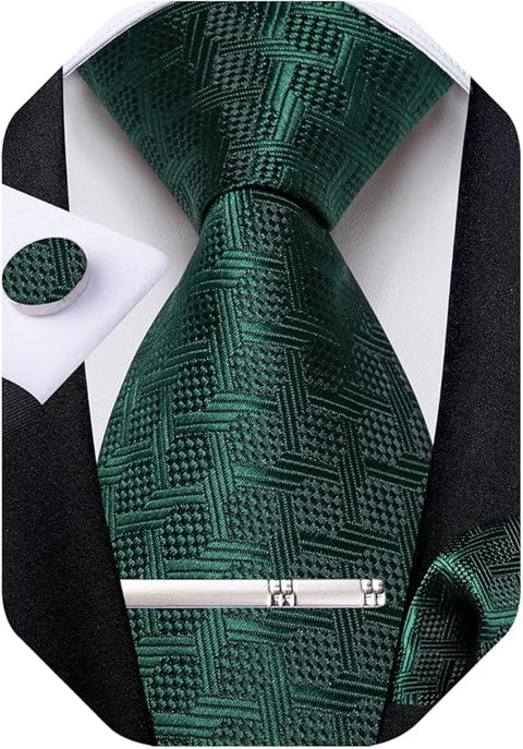 Dark Green Silk Wedding Necktie Set-DBG1510