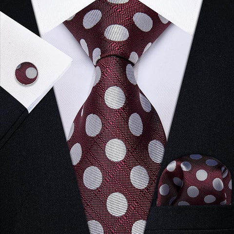 Burgundy and Grey Silk Necktie Set-JYTS42