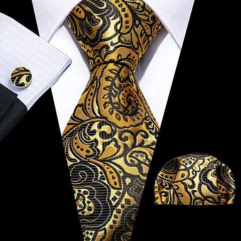 Black and Gold Paisley Necktie Set-LBW1312