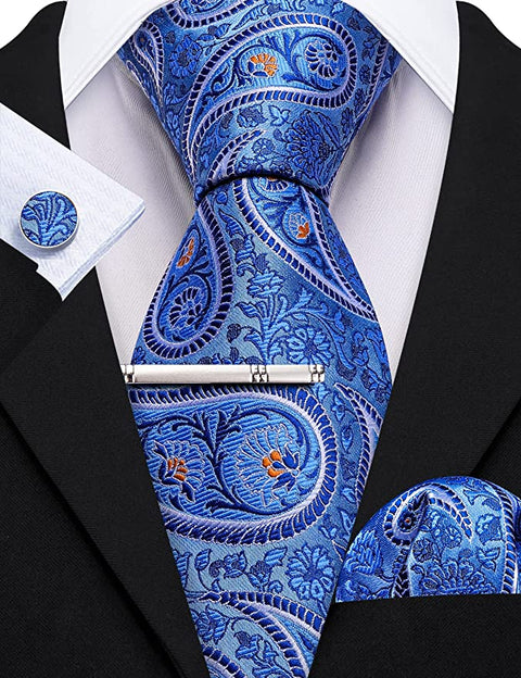 Blue Paisley Necktie Set-LBW1342