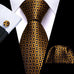 Gold Black Blue Silk Necktie Set-LBW1477