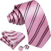 Pink and Black Striped Silk Necktie Set-LBW1484