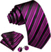 Fuchsia and Black Stripe Wedding Prom Necktie Set-LBW1491