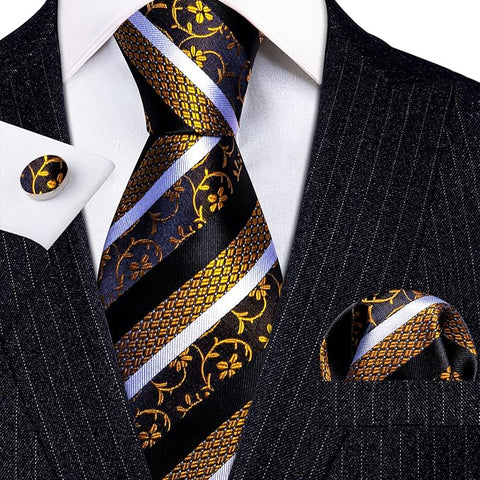 Black and Gold Silk Necktie Set-LBW1501