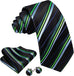 Black Blue Green Stripe Necktie Set-LBW1502