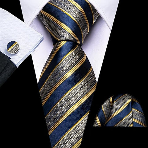 Blue and Yellow Striped Necktie Set-LBW1504