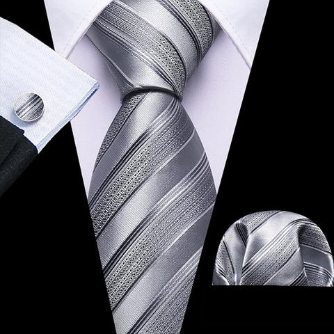 Silver Striped Silk Necktie-LBW1505