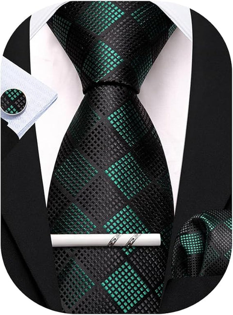 Dark Green and Black Necktie Set-LBW1506