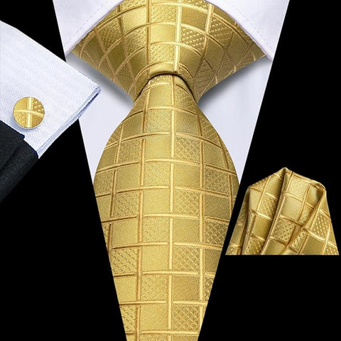 Gold Silk Necktie Set- LBWH1507