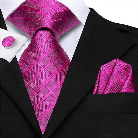 Hot Pink Plaid Necktie Set-LBW1509