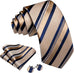 Tan and Navy-Blue Striped Necktie Set-LBW1527