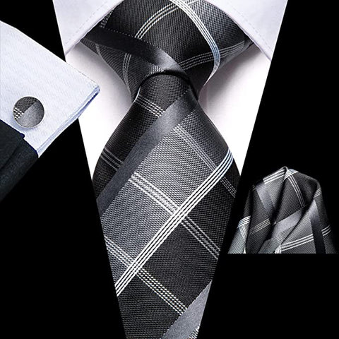 Black and Grey Silk Necktie Set-LBWH1315