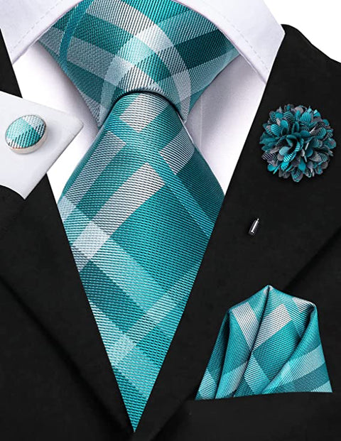 Turquoise Wedding Necktie Set-LBWH1316