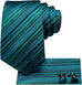 Teal Green Black Stripe Necktie Set-LBWH1447