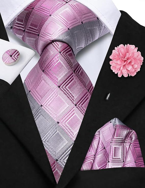 Grey and Pink Silk Necktie-LBWH1517