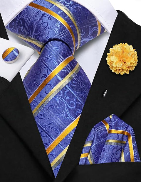 Blue and Yellow Necktie Set-LBWH1518