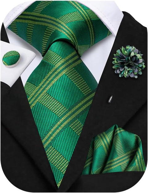 Green and Yellow Silk Necktie Set-LBWH1543