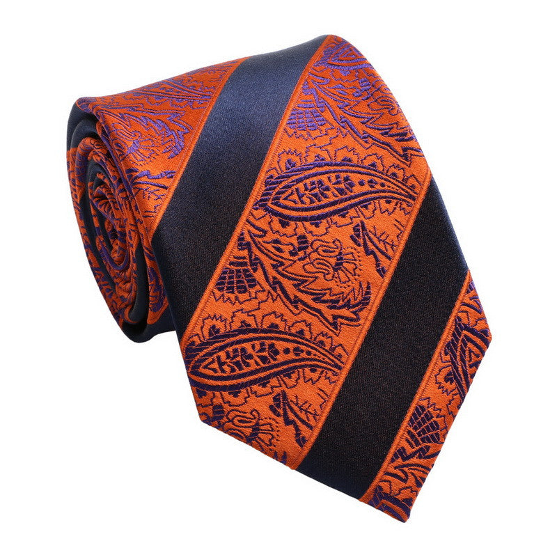 Blue and Orange Silk Paisley Necktie Set-DUB728, Toramon Necktie Company