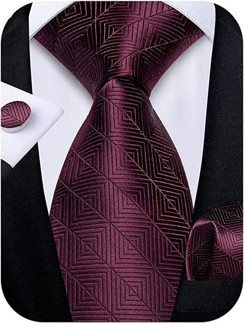 New Burgundy Silk Wedding Necktie Set-DBG1035