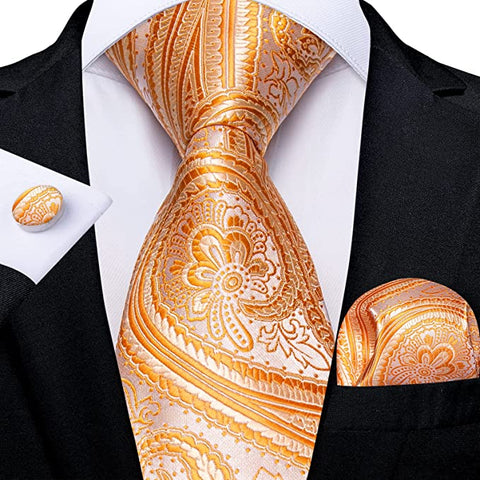 New Tangerine Paisley Necktie Set-DBG1041