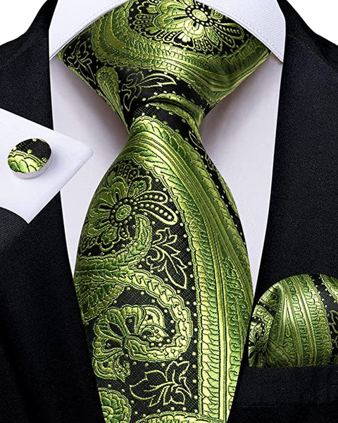 New Dark Lime Green Paisley Necktie Set-DBG1043