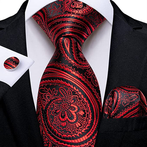 New Red and Black Paisley Necktie Set-DBG1060