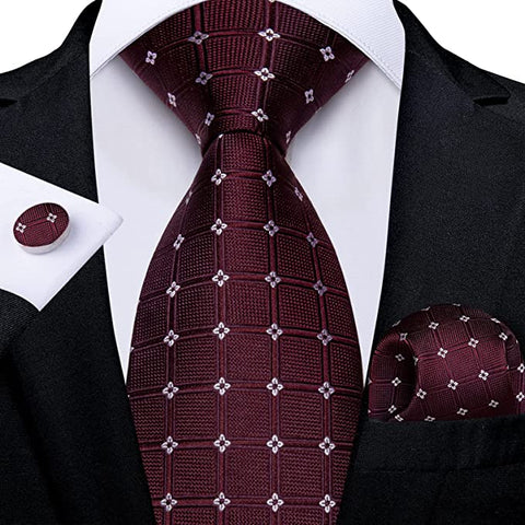 Burgundy Plaid Silk Necktie Set-DBG1102