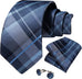 Navy Blue Plaid Silk Necktie Set-DBG1104