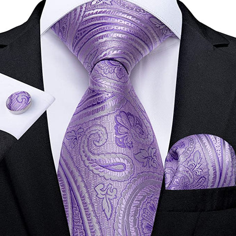 Lavender and Grey Paisley Silk Necktie Set-DBG1214