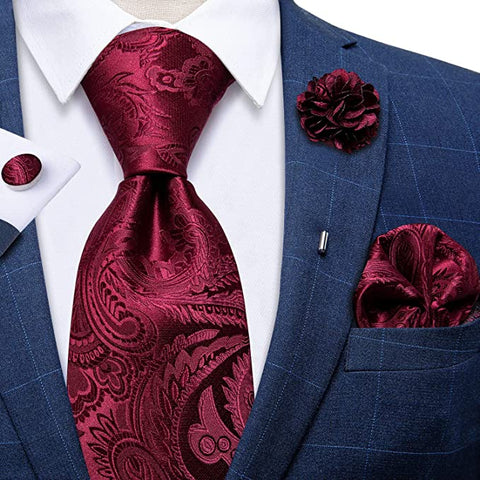 Burgundy Paisley Necktie Set-DBG603