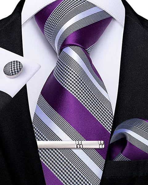 Purple and Grey Silk Necktie Set-DBG688