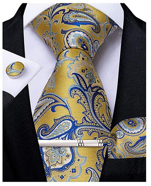 Blue and Yellow Paisley Necktie Set-DBG733