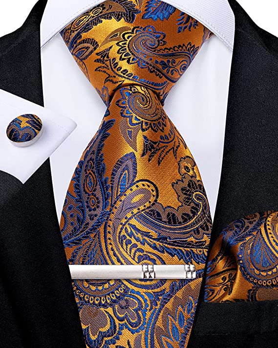 French Paisley Tie in Bright Orange and Blue 