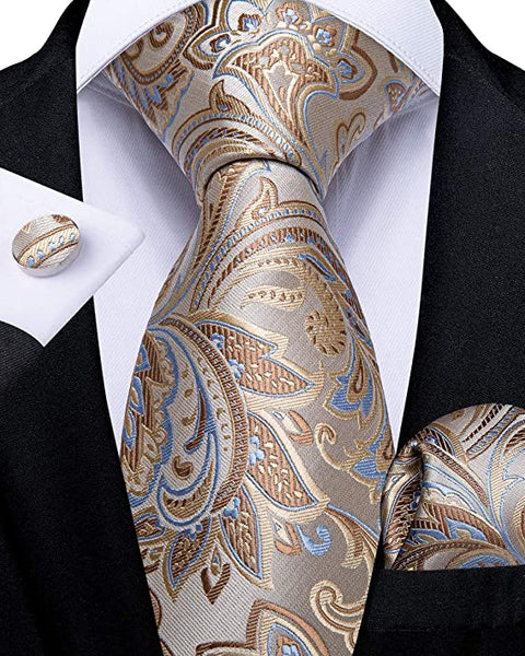 Beige Paisley Necktie Set-DBG737