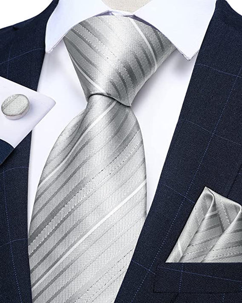 Silver White Necktie Set-DBG819