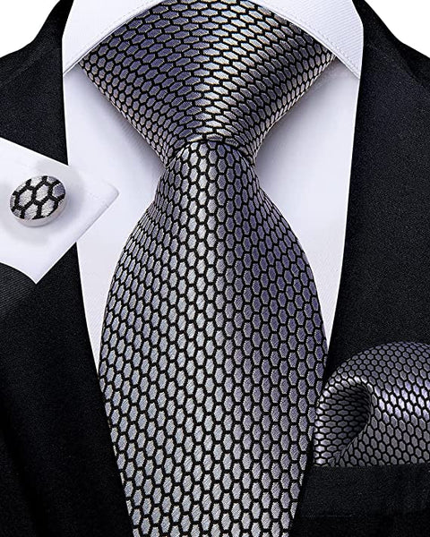 Mens Silver and black Necktie Set-DBG823