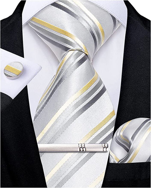 New Grey and Yellow Necktie Set-DBG847