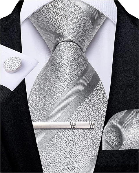 New Silver and Grey Wedding Necktie Set-DBG848