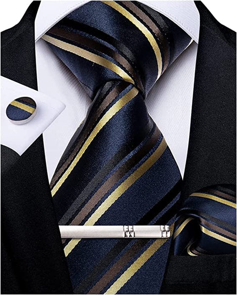 Navy Blue and Brown Necktie Set-DBG850