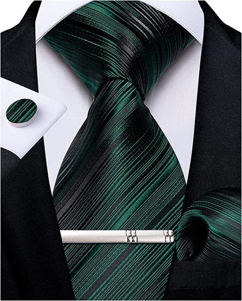 New Emerald Green and Black Wedding Necktie Set-DBG852