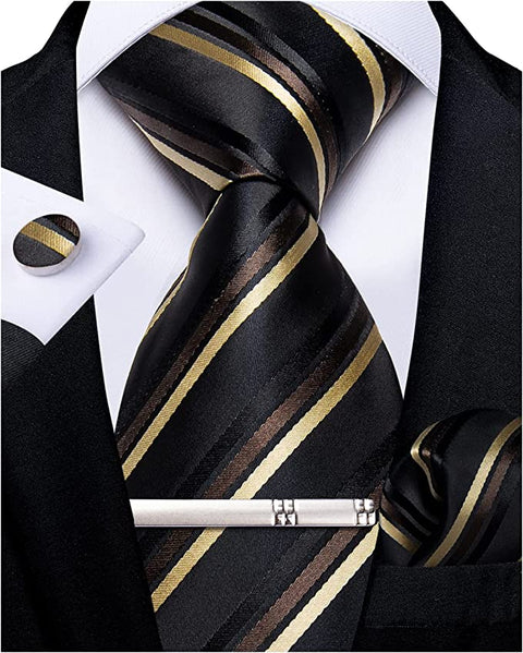 New Brown Black Beige Necktie Set-DBG854