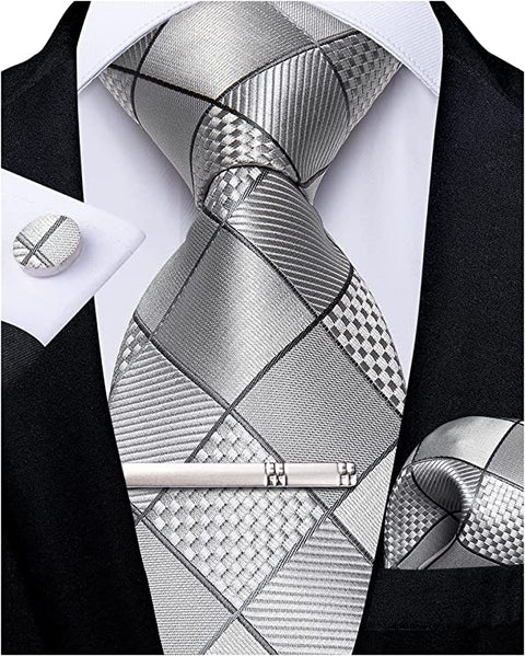 Silver and Grey Necktie Set-DBG856