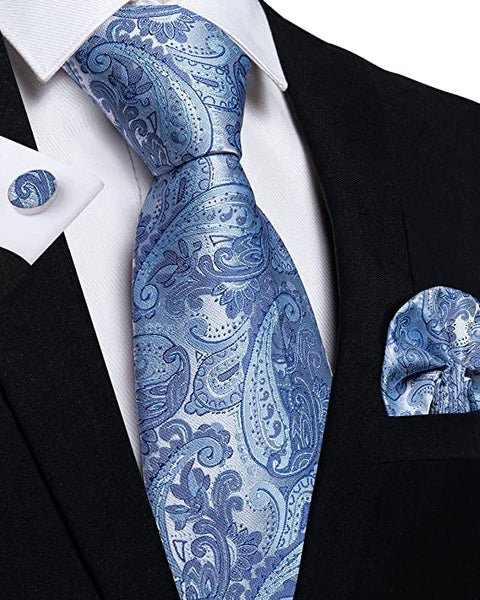 New Blue Paisley Necktie Set-DBG883