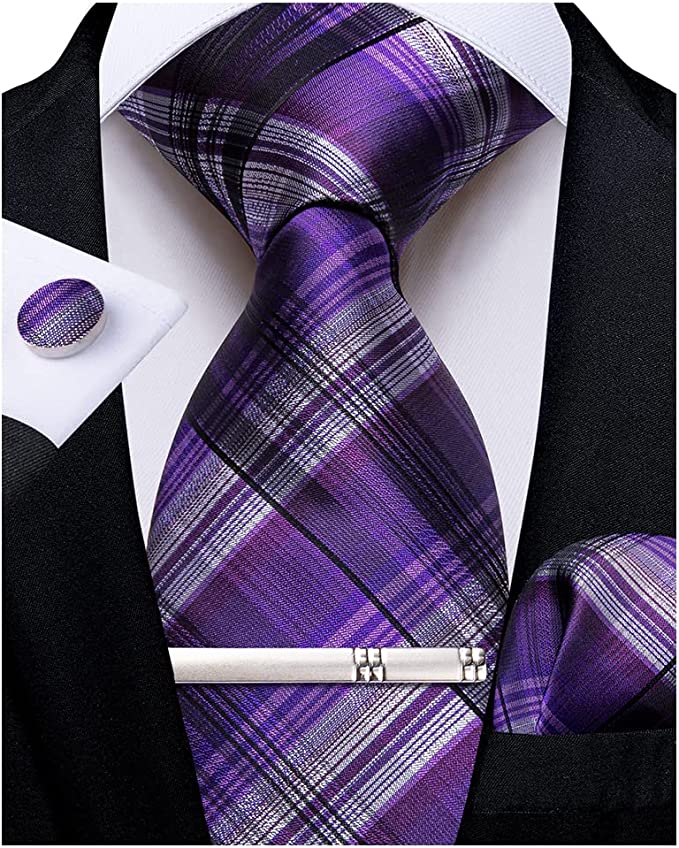 Purple and Grey Necktie Set-DBG922 - Toramon Necktie Company