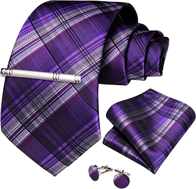 Purple and Grey Necktie Set-DBG922